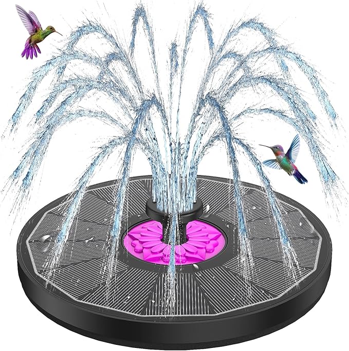 SZMP Powerful 3.5W Anti-Drift Solar Fountain for Bird Bath, Solar Powered Water Pump with 7 Nozzles, Bird Bath Fountain for Garden, Pool, Pond – Attracts Hummingbirds (Black)