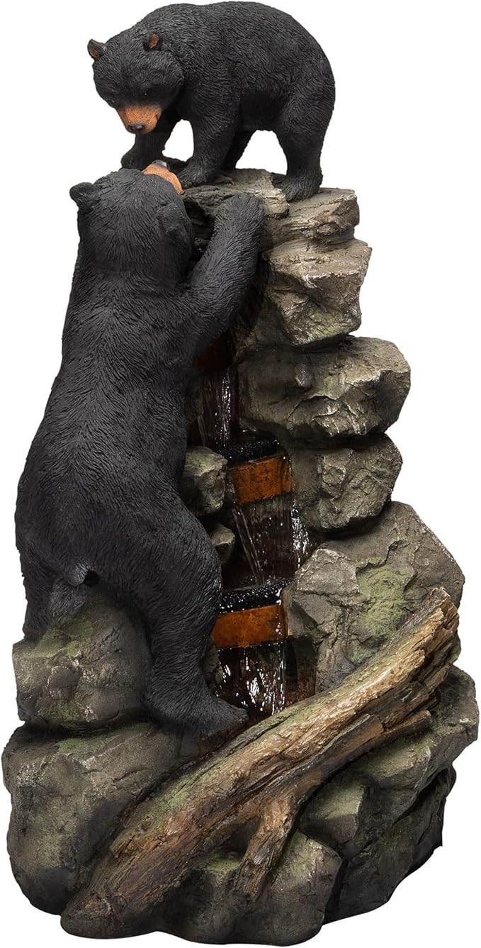 Alpine Corporation 36" Tall Indoor/Outdoor 2 Bears Climbing Rainforest Water Fountain with LED Lights, Cascading Wildlife Water Feature for Garden, Patio, and Home Decor, Brown