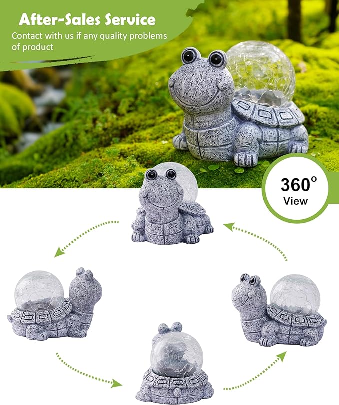 Nacome Solar Turtle Garden Statue Lights: Outdoor Figurine with Glass Ball Lighting Decorations Lawn Ornaments Porch Patio Balcony Yard - Birthday Gifts for Mom Grandma Women(Grey)
