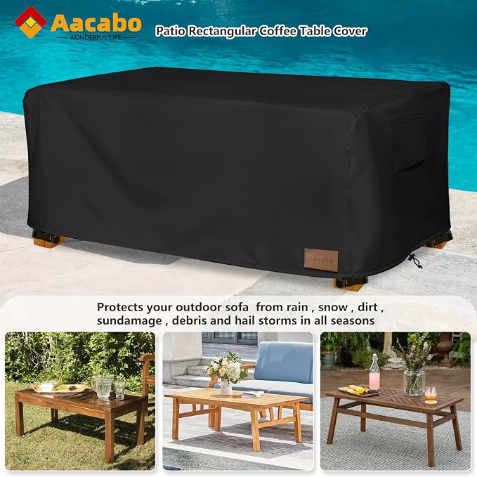 Waterproof Outdoor Coffee Table Cover,Rectangular Patio Small Side Table Cover,Outdoor Table Covers Rectangle Waterproof,48 x 28 x 16 inch -Black - Image 4