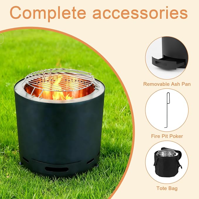 15" Smokeless Fire Pit, Portable Stainless Steel Wood Burning Outdoor Fireplace for Backyard, Patio, Garden, Picnic, Ideal for 2–4 People - Image 3