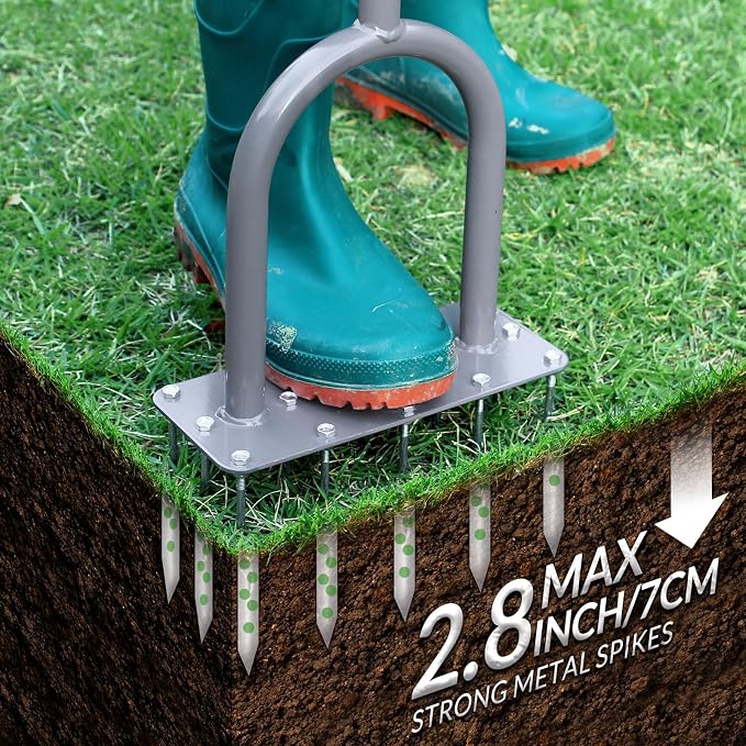 Walensee Lawn Aerator Spike Metal Manual Dethatching Soil Aerating Lawn with 15 Iron Spikes, Pre-Assembled Grass Plug Aerator Tools for Yard, Lawn Aeration, Garden Tool, Revives Lawn Health, Patented - Image 3