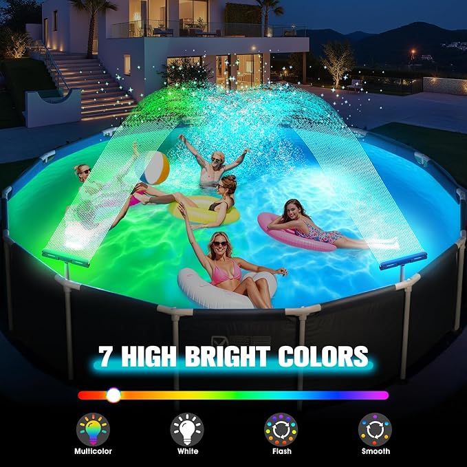 Upgraded Pool Fountain with Remote, Adjustable Waterfall Pool Sprinkler Fountains with Lights, Spray Water Fountains for Above Ground and Inground Pool for Cooling-Purple