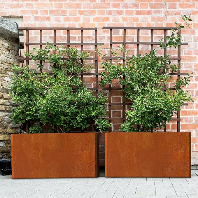 Co rten Steel Planters - 25x11x13H Inch, Rectangular Planter for Patio, Garden, Porch - Brown