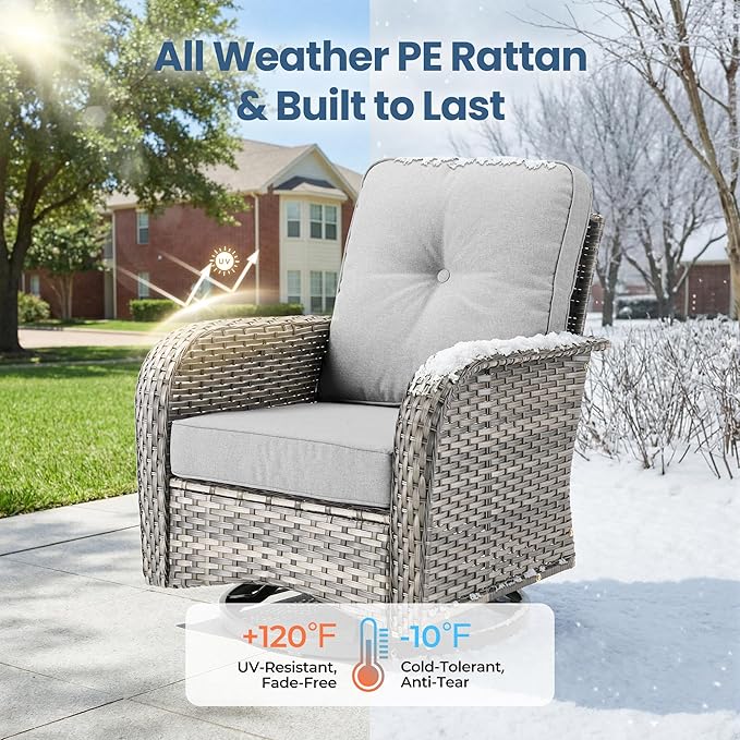 8 Pieces Outdoor Patio Furniture Sets, High Back Swivel Rocker Chairs Loveseat Sofa Coffee Table, All Weather Wicker Conversation Set for Deck Backyard Porch Poolside, Light Gray
