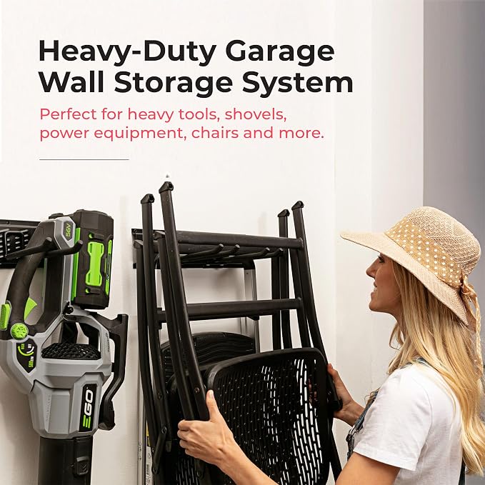 Heavy-Duty Garage Wall Storage System | Wall Mounted Tool Organizer Rack with Shelving | 10-Piece Mounting Kit | Includes 4x8.5” Adjustable Hooks & 2x16.5” Floating Utility Shelves - Image 3