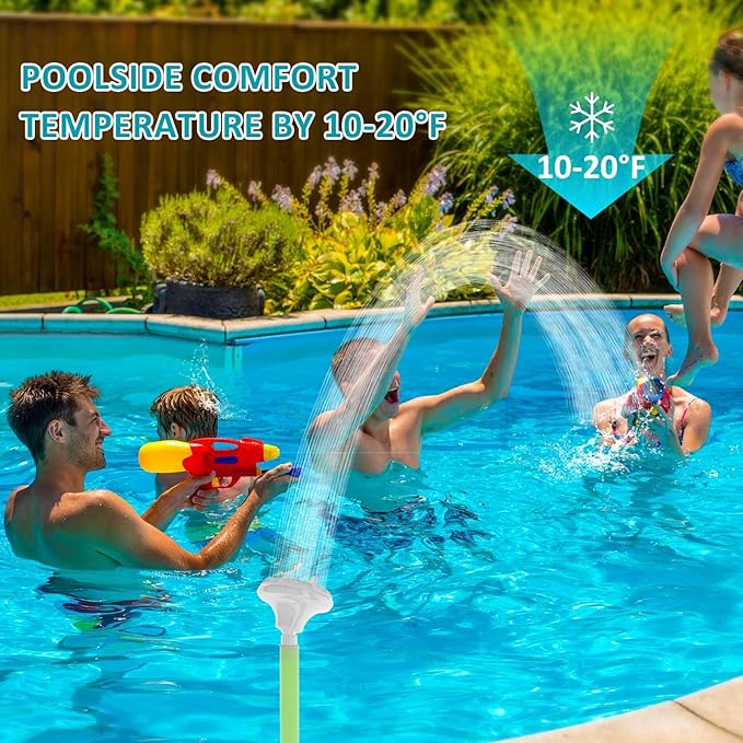 Pool Fountain for Above & Inground Pools – 360° Adjustable Pool Waterfall, Pool Sprinkler Fountain with 4 Spray Modes, Green Glow-in-The-Dark Riser – Swimming Pool Cooler & Pool Accessories