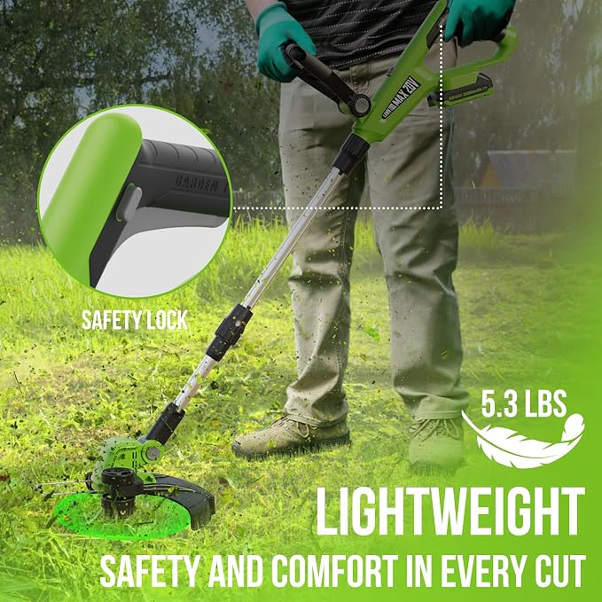 VARSK 12 Inch 20V Cordless Weed Wacker with Automatic Line Feed, 2 in 1 String Trimmer and Edger, Includes 2 X 2.0Ah Batteries/1 X Charger/6 X Replacement Spools, Weed Eater for Lawn, Garden, etc - Image 6