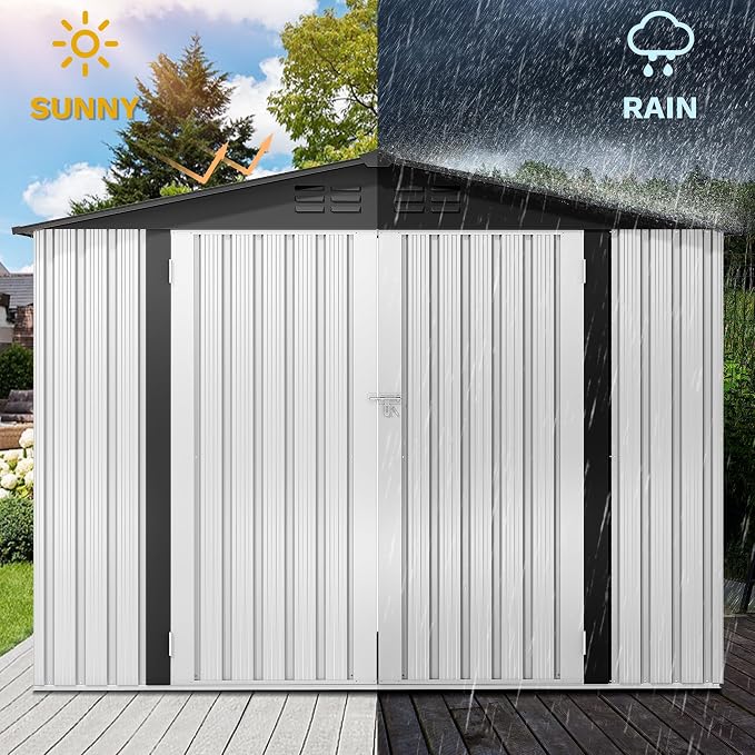 DWVO 8'x6' Large Metal Outdoor Storage Shed, Heavy Duty Tool Storage Sheds for Backyard Patio Lawn - Ideal for Bicycles, Garden Tools, and Lawn Equipment, Easy-to-Assemble, White - Image 4