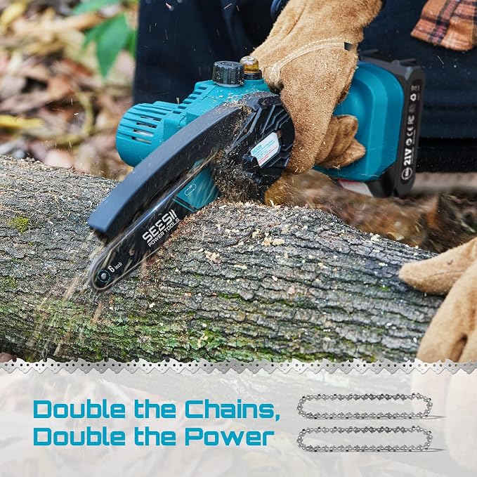 SEESII Mini Chainsaw 6 inch,Cordless Chainsaw w/ 2x2000mAh Batteries,Oiler System & Replacement Chain,Handheld Electric Chain Saw w/Safety Lock,Battery Powered Chainsaw for Wood Tree Cutting, M6 Plus - Image 6