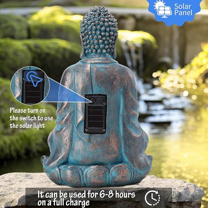 Bshine Solar Buddha Statue Outdoor Lights - 11x6 Inch Waterproof Garden Statue with Lotus, Meditation Zen Spiritual Room Decor for Yard, Patio, Buddha Figurine for Home Garden Decor Indoor