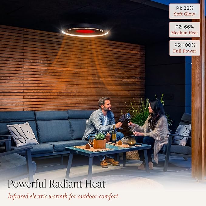 Bromic Eclipse Smart Heat 2900W Electric Patio Heater - Dimmable LED Light Ring, Radiant Heat, 220V-240V, Black Finish - BH0920001-1