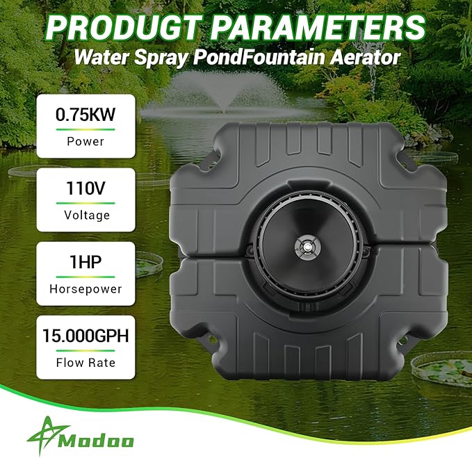 Pond Fountain Aerator, 1HP 750W Floating Fountain Aerator System for Outdoor Small Large Pond Lake, 110V 15000 GPH Fully Automatic Stainless Steel Fountain Pump with 100 Feet Power Cord