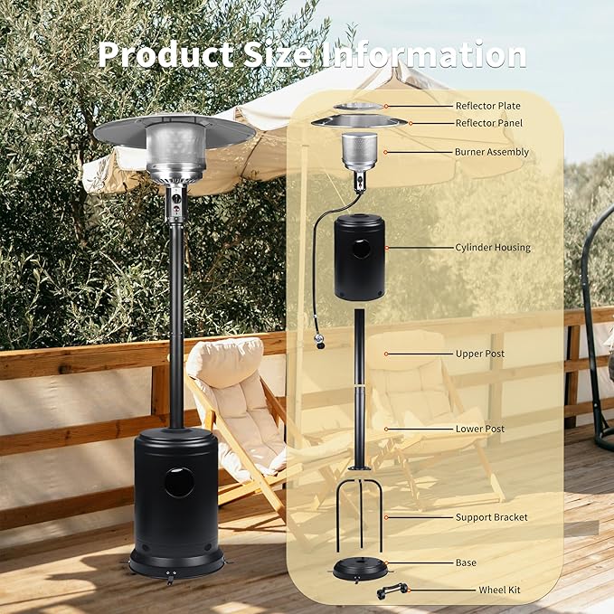 Ignovate 49,000 BTU Outdoor Propane Patio Heater with Wheels – Durable Powder-Coated Steel Gas Heater with Easy Ignition & Safety Shut-Off for Patio, Backyard, Garden, Restaurant
