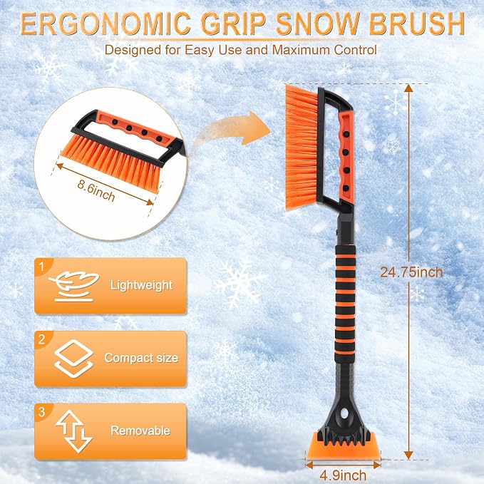 LivTee Ice Scraper and Snow Brush for Car Windshield, 24.75" Removable Snow Removal Tool, Automotive Exterior Accessories and Winter Essentials for Cars, Trucks, and SUVs,Orange - Image 3