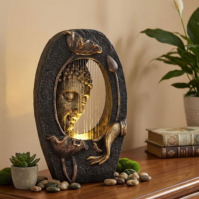 TERESA'S COLLECTIONS Water Fountain Outdoor with LED Light and Pump for Garden Decor,Floor Buddha Statue Resin with Waterfalls,Tall Zen Garden Statues for Yard Decor Housewarming Gifts for Mom 19.3"