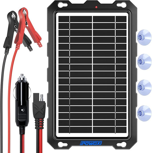 POWOXI-9W-Solar-Battery-Trickle-Charger-Maintainer -12V Portable Waterproof Solar Panel Trickle Charging Kit for Car, Motorcycle, Boat, Marine, RV, Trailer, Powersports, Snowmobile, etc. by POWOXI