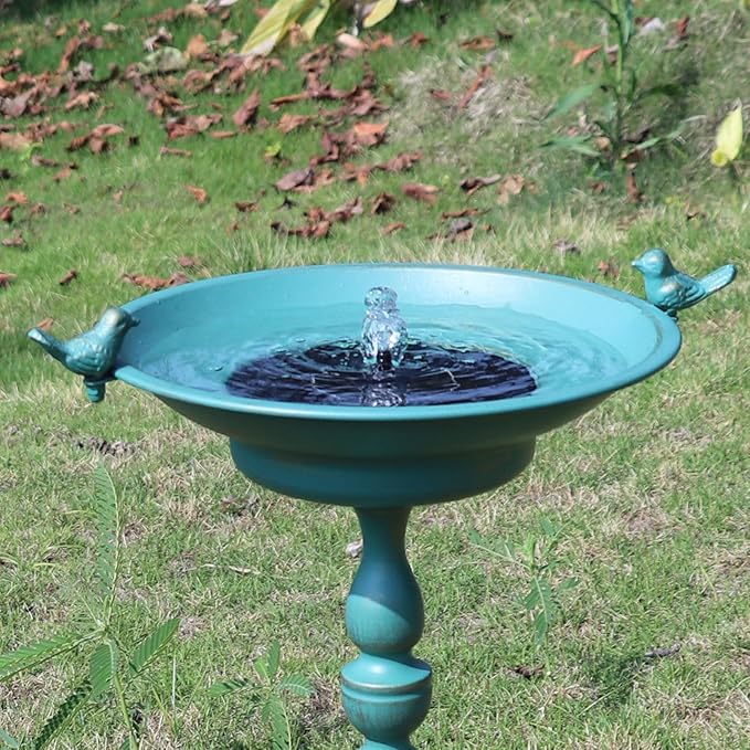 26.6" H Solar Bird Bath, Cast Iron Bird Bath and Solar Fountain, Outdoor Metal Bird Bath Bowl for Outdoors,Patio Yard Lawn Decor（Bronze