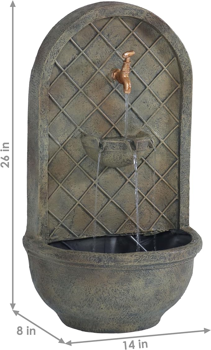 Sunnydaze 26" Outdoor Wall Water Fountain with Pump and Panel - Florentine Stone - Messina - Solar-Powered