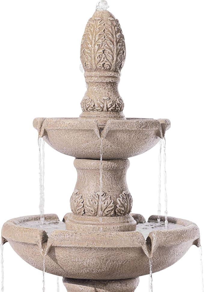 Domanico 57" High Large Italian Indoor Outdoor Decor Sand Stone Floor Fountain Waterfall 3-Tier Standing Basin Cascading Water Feature for Outside Garden Patio Yard Backyard Porch - John Timberland