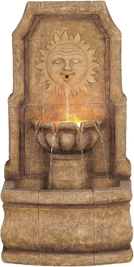 Sun Villa 37" High Large Italian Outdoor Decor Faux Stone Floor Fountain with Light LED Standing Waterfall Tiered Cascading Water Feature for Outside Garden Patio Yard Backyard Porch - John Timberland
