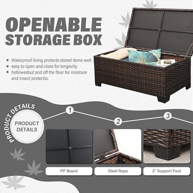 Outdoor Patio Furniture Set 4 Pieces Wicker Outdoor Furniture Chairs and Sofa Patio Storage Table Non-Slip Cushions and Waterproof Covers, Dark Grey