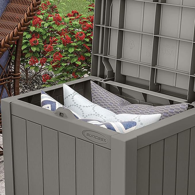 Suncast 2 Pack 22 Gallon Indoor or Outdoor Backyard Patio Small Storage Deck Box with Attractive Bench Seat and Reinforced Lid, Stone Gray - Image 6