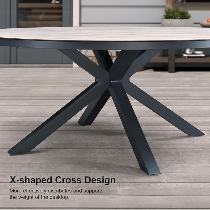 PURPLE LEAF 9 Pieces Patio Round Dining Set Aluminum Round Table and Rattan Arm Chairs with Cushions for Kitchen Porch Garden Modern Outdoor Furniture Sets, Beige and Dark Grey - Image 7