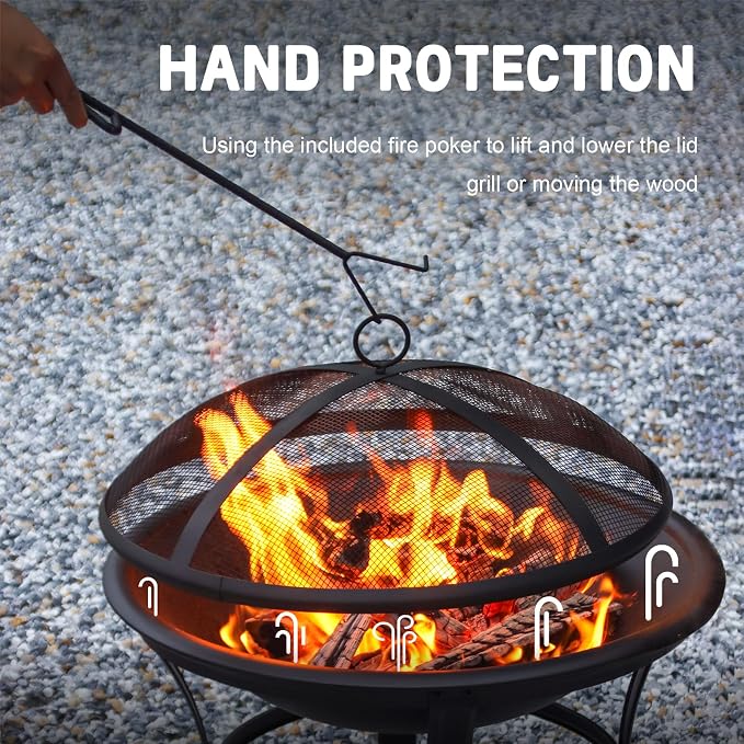 Panovue 22 in Firepit for Outside Outdoor Small Fire Pit,Durable Firepit with Mesh Lid,Log Grate,and Fire Poker,Fire Pit for Outside Backyard.Deck.Camping and Picnic - Image 6