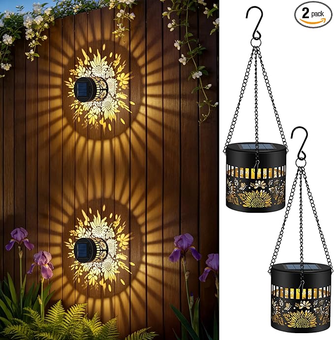 Forlivese 2 Pack Solar Fence Lights Outdoor Waterproof, Metal Solar Wall Deck Lights with Sunflower Butterfly Theme, Hanging Solar Step Lights for Garden, Porch, Backyard Decor, Gifts for Mom Women