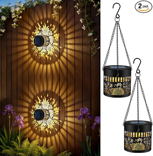Forlivese 2 Pack Solar Fence Lights Outdoor Waterproof, Metal Solar Wall Deck Lights with Sunflower Butterfly Theme, Hanging Solar Step Lights for Garden, Porch, Backyard Decor, Gifts for Mom Women