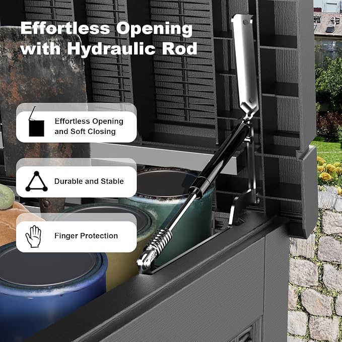 PatioZen 320 Gallon Resin Deck Box, Lockable Weatherproof Outdoor Storage Box for Furniture, Garden Tools and Tools Storage, Waterproof Outside Storage Boxes - Black - Image 3