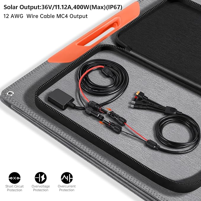 SOKIOVOLA 400W Portable Solar Panel for EF/Jackery/Bluetti/Anker Power Station,Ultra-Lightweight ETFE Foldable Solar Panel,25% High Efficiency,MC4 Output,for Outdoor Camping, Emergency Power Supply - Image 7