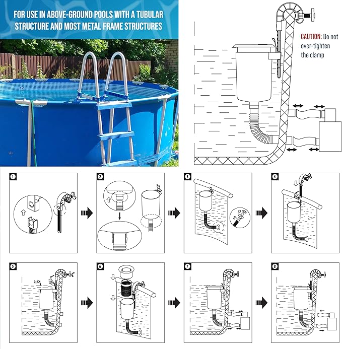 U.S. Pool Supply Pool Skimmer - Above Ground Pool Skimmer, Floating Pool Surface Skimmer, Pool Accessories - Clean Debris Basket, Wall Mount, Attaches to Inflatable Collars, Tubular and Metal Frames - Image 5