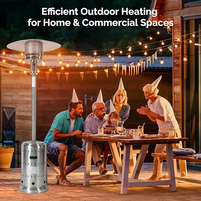 48,000 BTU Patio Heater for Outdoor Use with Wheels and Cover, Outdoor Stainless Steel Burner for Garden Commercial Residential, High Power Propane Heater, Triple Protection System