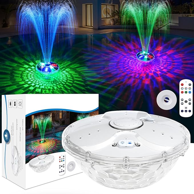 Pool Fountain with Remote,Floating Pool Fountain with Lights Show,Above Ground Pool Water Fountains Pump with Anchor, Floating Swimming Pool Fountains for Inground Pool,Pond -1PC(White)