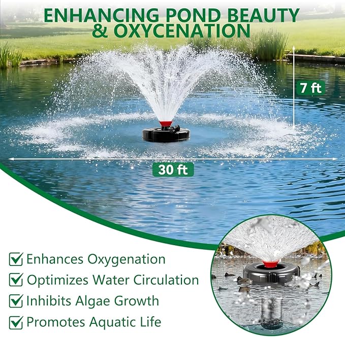 Pond Fountain Aerator,with Dynamic LED RGB Lighting,Adjustable Modes, Digital Timer -Pond fountain1HP 15,000 GPH, 750W 110V, 100FT Cord - for Large Ponds, Lakes & Outdoor Water Features