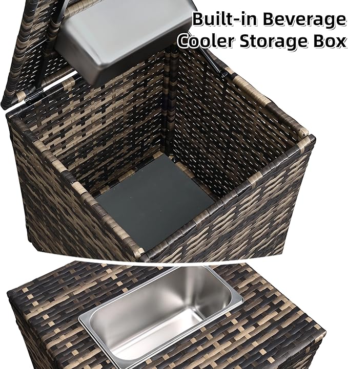 FHFO 5 Piece Outdoor Patio Furniture Set with 28”Gas Fire Pit Table & Ice Bucket Storage Box, Outdoor Wicker Rattan Patio Conversation Set for Outside, Poolside, Balcony, Porch, Yellow-Black
