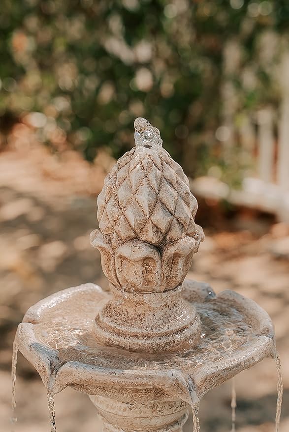 XBrand 51" 3-Tier Outdoor Freestanding Waterfall Fountain with Pump and Pineapple Finial, Beige