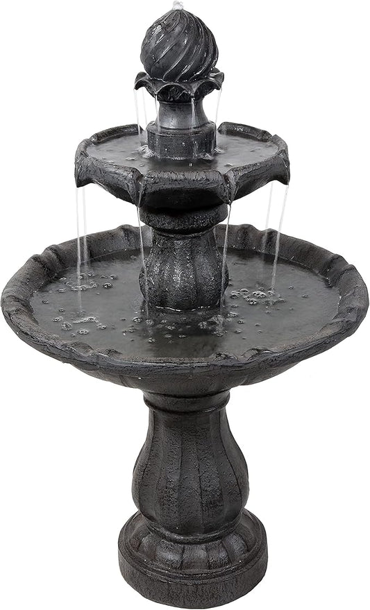 Sunnydaze 35" Solar 2-Tier Outdoor Water Fountain - Outdoor Water Fountain with Battery Backup and Pump - Black