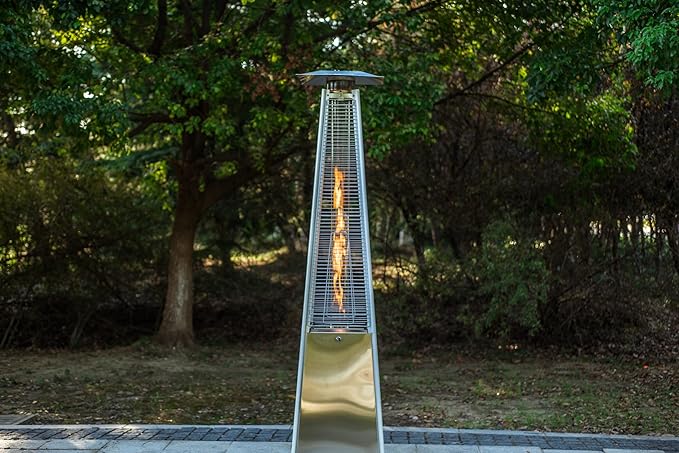 BTExpert 48000 BTU Stainless Steel Pyramid Patio Heater for Outdoor Double Layer Triple Protection System Quartz Glass Tube Propane Heater for Home & Commerical