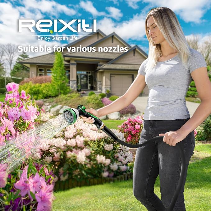 Non-Expandable Garden Hose 75feet, Flexible Water Hose with 10 Function Hose Nozzle, Lightweight, Tangle Free, Rust Proof for Yard (Black) - Image 6