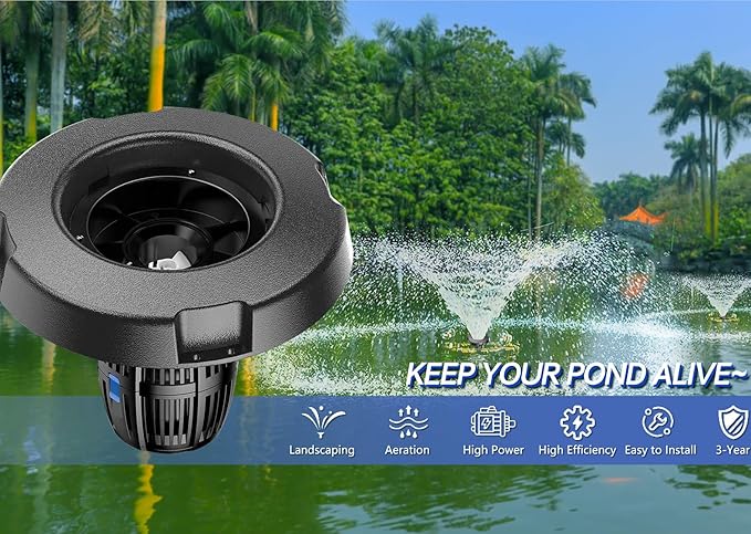 Pond Fountain Aerator， Floating Fountain with 8000 GPH Fountain Pump, 50’ Power Cord, Classic Crown Spray Pattern 4’x9’ for Pond, Lake, Swimming Pool &Water Garden.