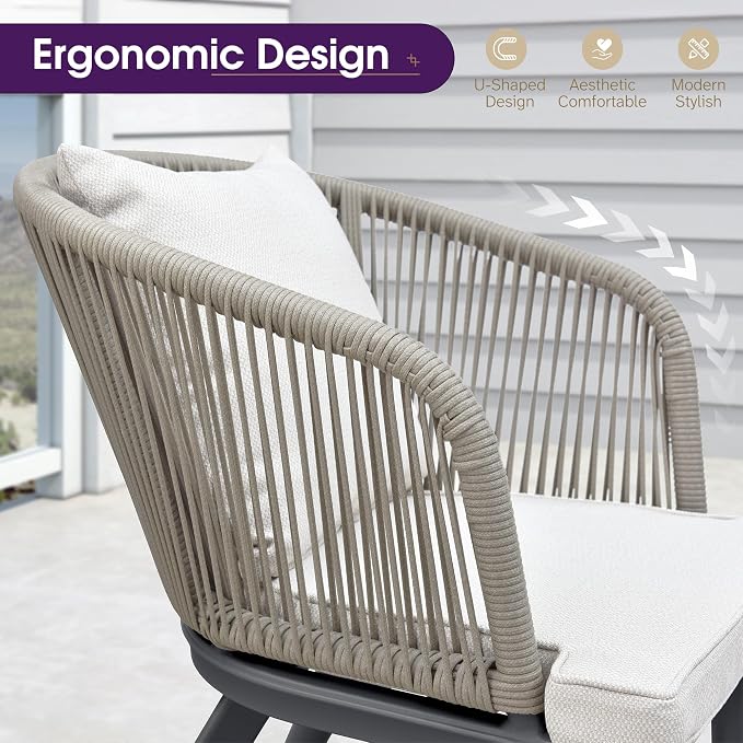 PURPLE LEAF 9 Pieces Outdoor Metal Furniture Set Patio Conversation Sets Dining Set, 1 Square Dining Table and 8 Modern Chairs with Cushions Seat Taupe - Image 4