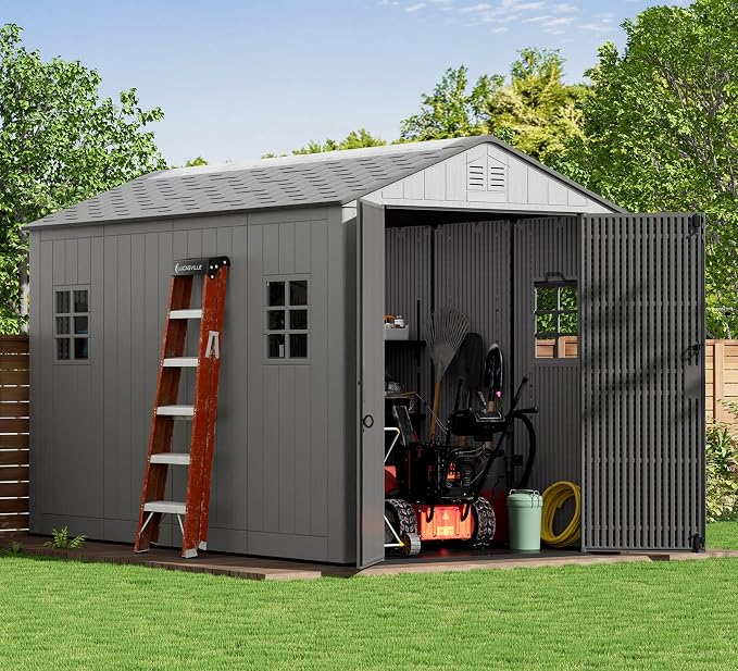 ZZM Outdoor Storage Shed 6x11 Ft, All-Weather Resistant Resin Garden Sheds & Outdoor Storage Clearance with Floor and Windows, Double-Layer Plastic Tool Shed for Backyard, Patio & Lawn (Gray) - Image 2