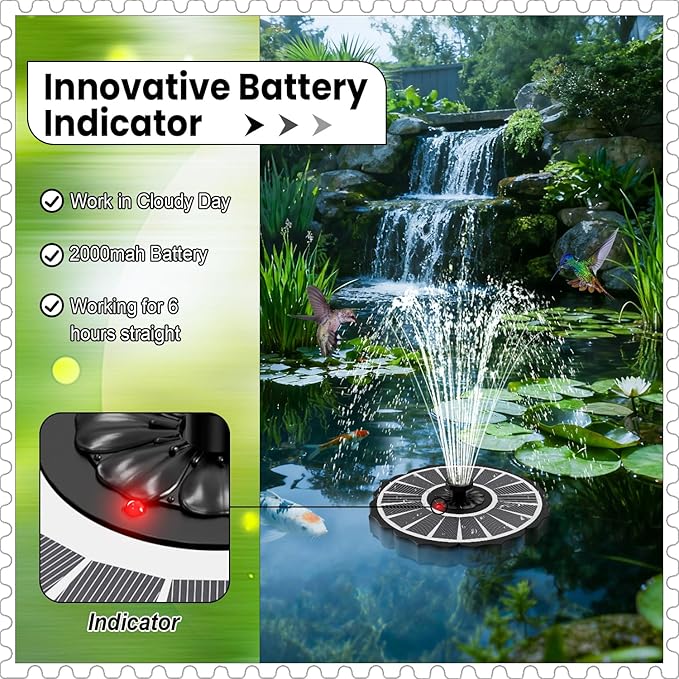 Yzert Solar Fountain with 2000mAh Battery & Innovative Indicator Works in Cloudy Day, 3.5W 2026 Glass Solar Water Fountain Pump Flower Shape with 7 Nozzles for Bird Baths, Pools, Outdoors (White)