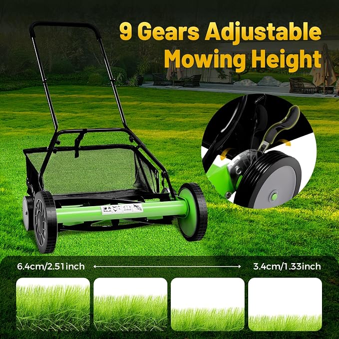 20-Inch Cordless Manual Reel Lawn Mower, Cylinder Lawnmower with 5-Blade, Push Reel Lawn Mower with Grass Catcher for Villa Yards, Park Greening, Factory Greening - Image 4