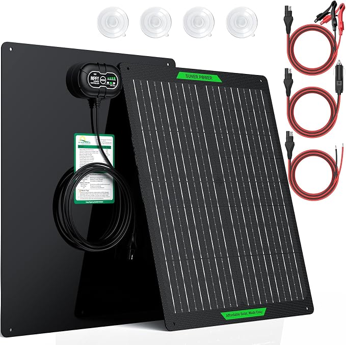 SUNER POWER Waterproof 30W 12V Solar Battery Charger & Maintainer PRO, Built-in UltraSmart MPPT Charge Controller, 12 Volt Solar Panel Trickle Charging Kits for Car Automotive Boat Marine RV Trailer by SUNERPOWER