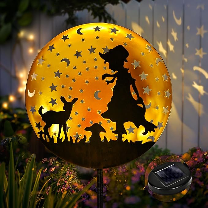Solar Garden Lights, Metal Shepherdess Sculpture Pathway Stakes, Waterproof Outdoor Decorative Lights for Yard Patio Garden Porch, Gifts for Women Mom, 1 Pack