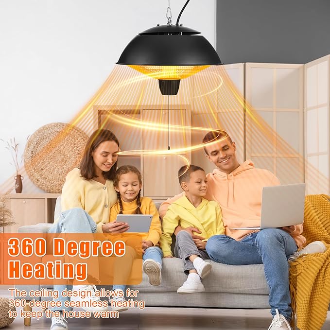 Hanging Patio Heater 1500w Outdoor/Indoor Electric Infrared Hanging Ceiling Heater with Storage Bag 3s Fast Heating, Quiet, Adjustable Chain, for Home Porch Gazebo Balcony Garage Studio